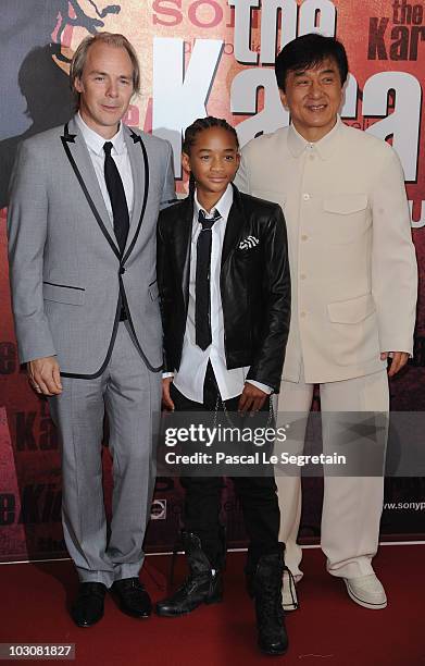 Director Harald Zwart , Actors Jaden Smith and Jackie Chan attend "The Karate Kid" film premiere at Le Grand Rex on July 25, 2010 in Paris, France.