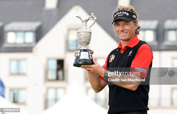 Berhard Langer of Germany poses with the trophy after winning the Senior Open Championship on July 25, 2010 at Carnoustie, Scotland.