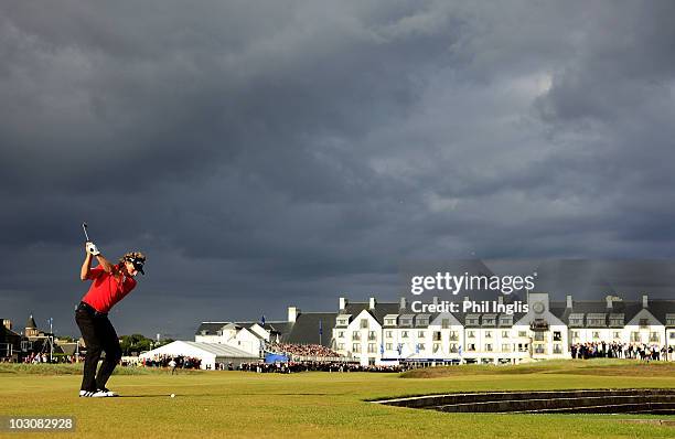 Bernhard Langer of Germany in action during the final round of the Senior Open Championship presented by MasterCard played at Carnoustie on July 25,...