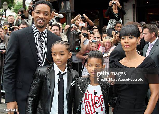 Actor Will Smith, Jaden Smith, Willow Smith and Jada Pinkett Smith arrive for 'The Karate Kid' Paris Premiere - Photocall at Le Grand Rex on July 25,...