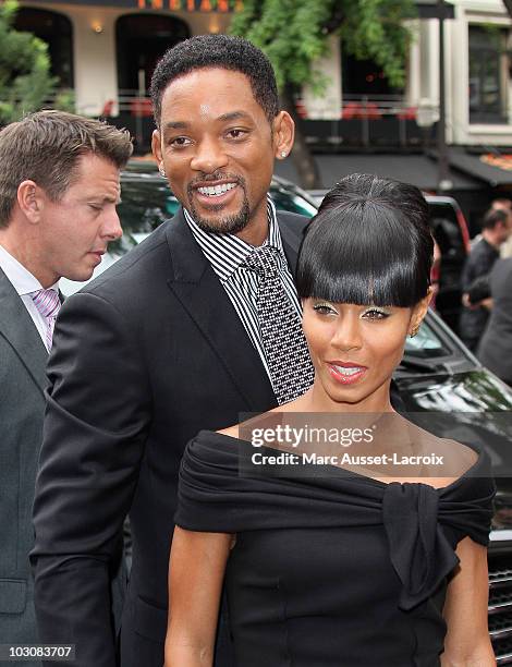 Actor Will Smith and Jada Pinkett Smith arrives for 'The Karate Kid' Paris Premiere - Photocall at Le Grand Rex on July 25, 2010 in Paris, France.