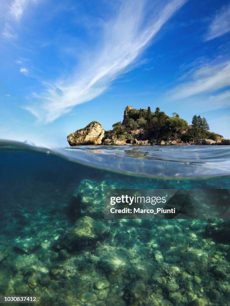 isola bella in taormina, sicily - giardini naxos stock pictures, royalty-free photos & images