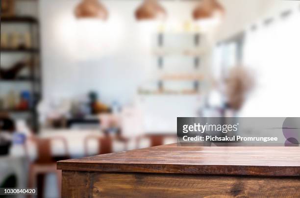 close-up of wooden table at home - differential focus stock pictures, royalty-free photos & images