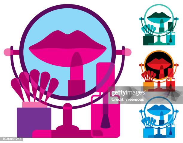 makeup mirror with cosmetics products - makeup foundation stock illustrations