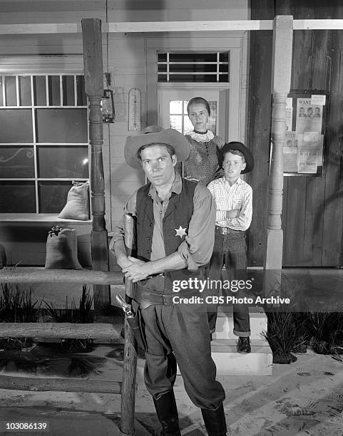 From left: William Shatner, Joanne Linville and Kevin Coughlin. In "Old Marshals Never Die". Image dated July 23, 1958.