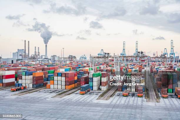 container terminal - rotterdam port foto e immagini stock