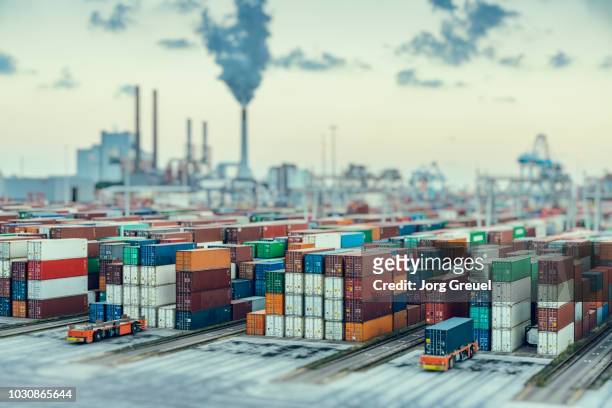 container terminal - tilt shift stock pictures, royalty-free photos & images