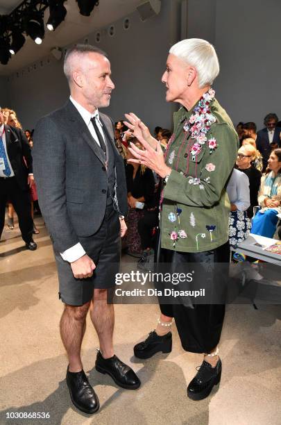 Designer Thom Browne and Jan Arnold attend the Libertine front row during New York Fashion Week: The Shows at Gallery II at Spring Studios on...