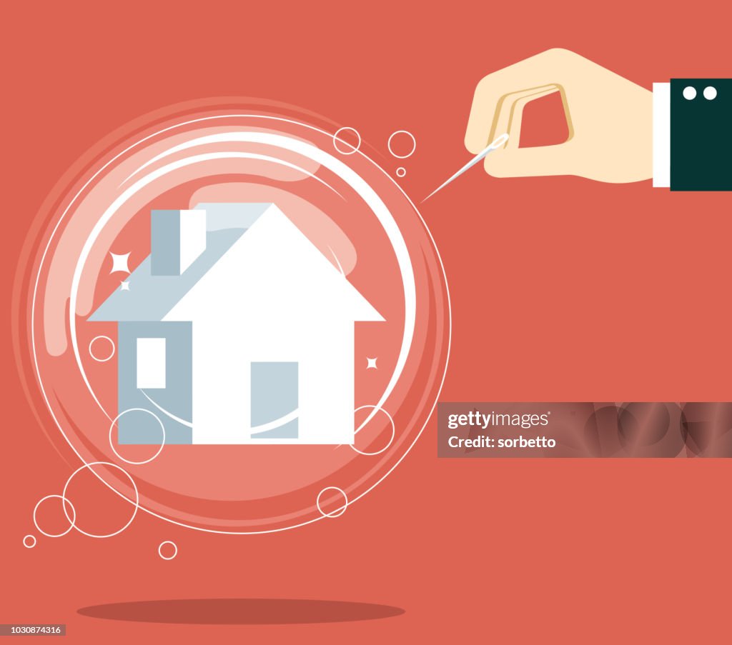 Hand holding pin to house bubble