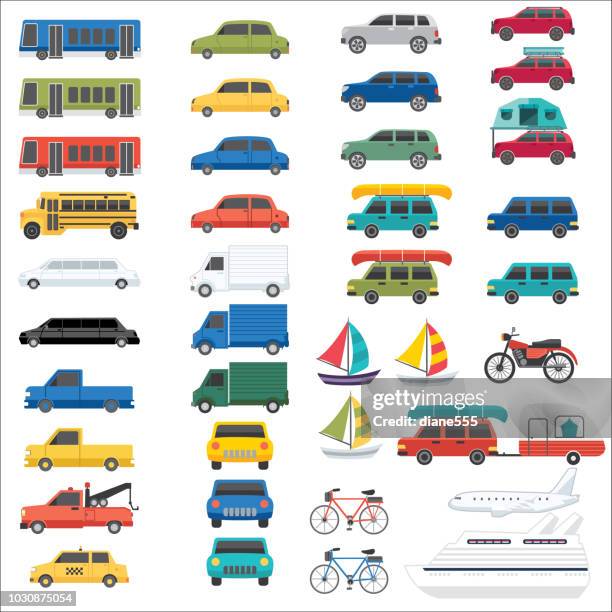 ilustrações de stock, clip art, desenhos animados e ícones de mode of transportation set - pickup