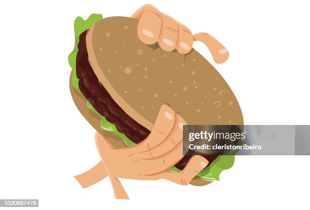 the burger in hands - packed lunch stock illustrations