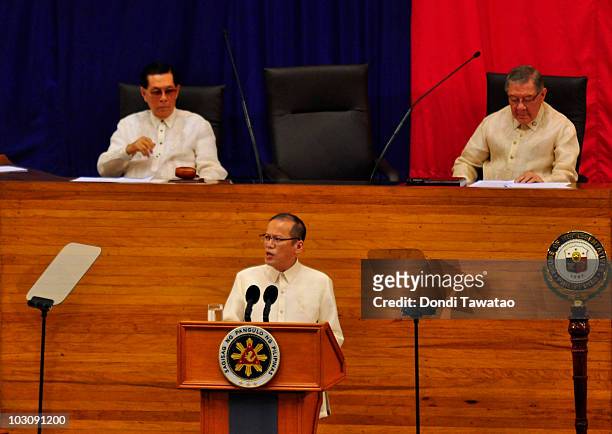 President Of The Philippines Benigno "NoyNoy" Aquino delivers his first State Of The Nation Address following his inauguration as President on July...