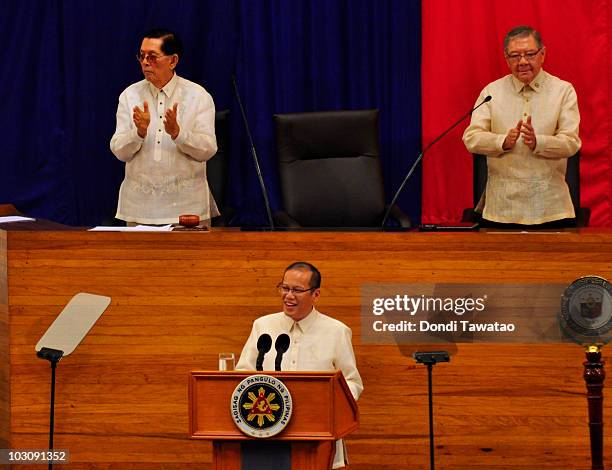 President Of The Philippines Benigno "NoyNoy" Aquino delivers his first State Of The Nation Address following his inauguration as President on July...