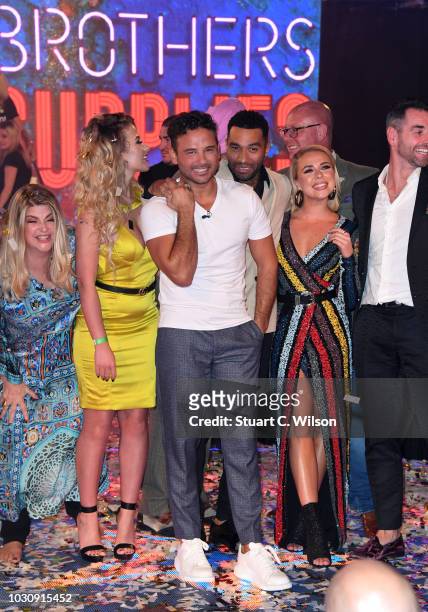 Winner Ryan Thomas is congratulated by fellow housemates during the Celebrity Big Brother final 2018 at Elstree Studios on September 10, 2018 in...