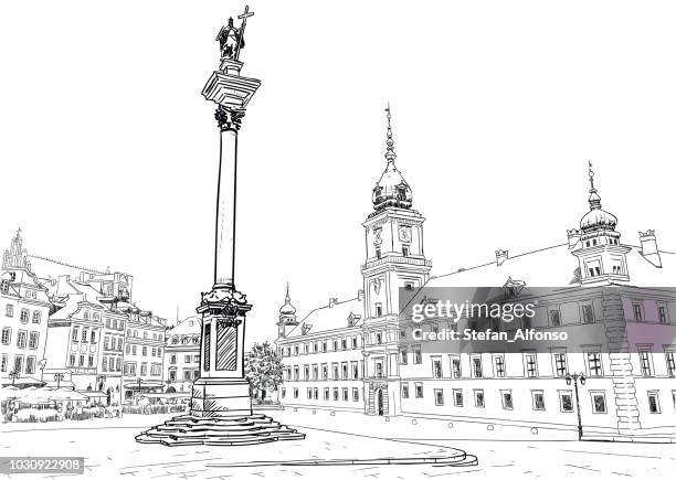 stockillustraties, clipart, cartoons en iconen met oude stad in warschau - warschau