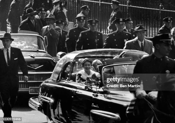 Queen Elizabeth during Royal Tour in New York City motorcade, October 5, 1957.