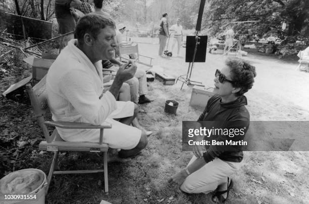 American actor Burt Lancaster on the set of 'The Swimmer' with screenwriter Eleanor Perry, July 27, 1966.