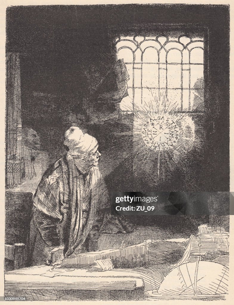 Faust, engraved (c.1652) by Rembrandt van Rijn, woodcut, published 1888