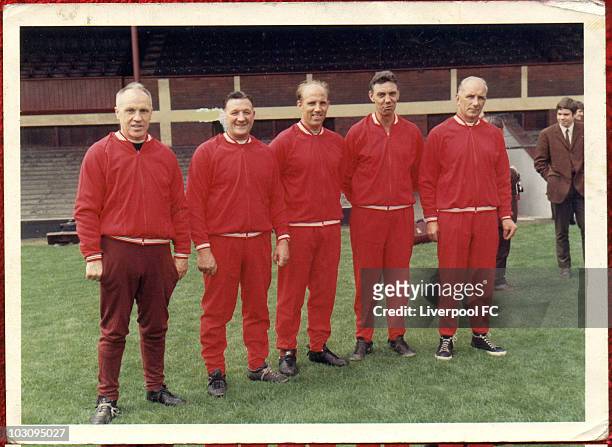 The Boot Room Boys Liverpool manager Bill Shankly poses with his coaching staff known as 'Liverpool Boot Room' Bob Paisley, Ronnie Moran, Joe Fagan...