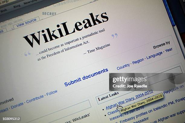 The homepage of the WikiLeaks.org website is seen on a computer after leaked classified military documents were posted to it July 26, 2010 in Miami,...