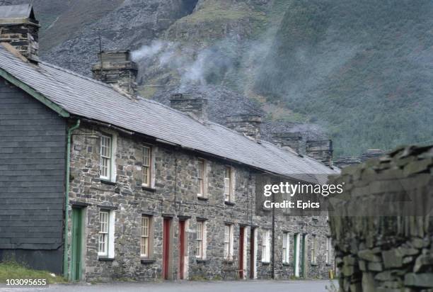 Stone houses at the slate quarry of Dinorwic, Llanberris, Caernarvonshire, September 1969. The quarry was the second largest quarry in the World but...