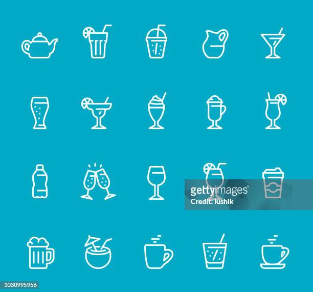 ilustraciones, imágenes clip art, dibujos animados e iconos de stock de bebidas y alcohol - conjunto de iconos de línea - drinking