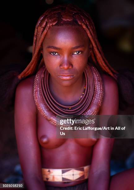 Batwa tribe young married woman, Cunene Province, Oncocua, Angola on July 14, 2018 in Oncocua, Angola.