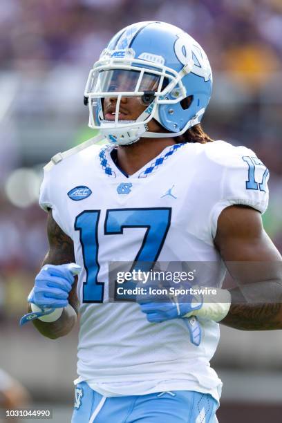 North Carolina Tar Heels wide receiver Anthony Ratliff-Williams takes the field prior to a kickoff during a game between the North Carolina Tar Heels...