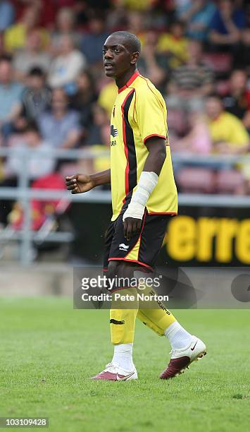 Marvin Sordell of Watford in action during the pre season match between Northampton Town and Watford at Sixfields Stadium on July 24, 2010 in...
