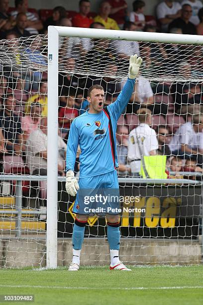 Scott Loach of Watford in action during the pre season match between Northampton Town and Watford at Sixfields Stadium on July 24, 2010 in...