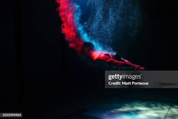 man diving into pool - diver stock-fotos und bilder