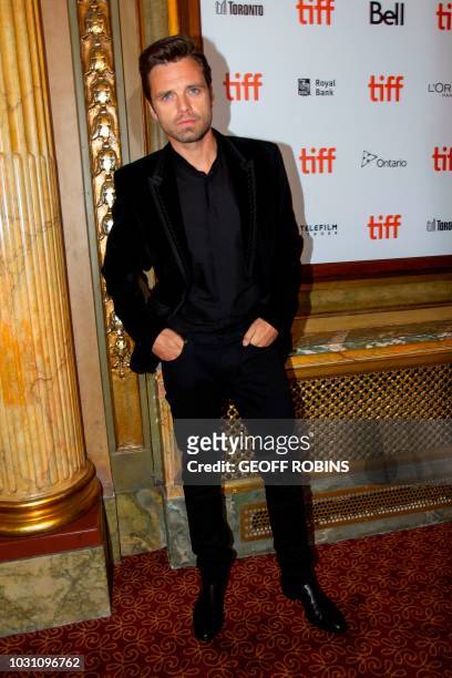 Romanian actor Sebastian Stan attends the premiere of 'The Old Man and the Gun' at the Toronto International Film Festival in Toronto, Ontario,...