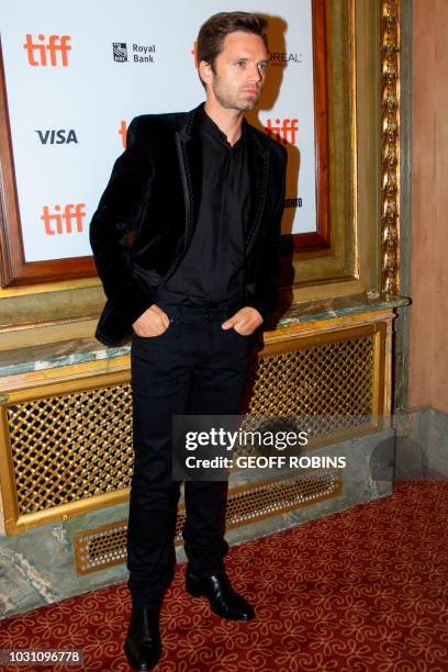 Romanian actor Sebastian Stan attends the premiere of 'The Old Man and the Gun' at the Toronto International Film Festival in Toronto, Ontario,...