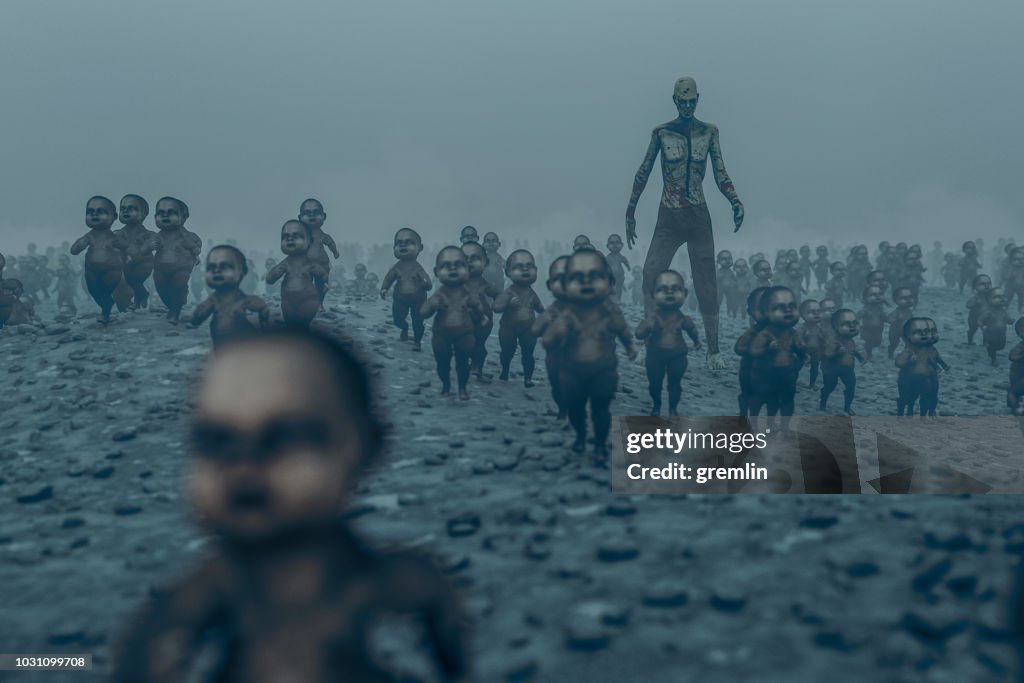 Master zombie with walking dead zombie children