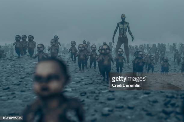master zombie with walking dead zombie children - ugly people stock pictures, royalty-free photos & images
