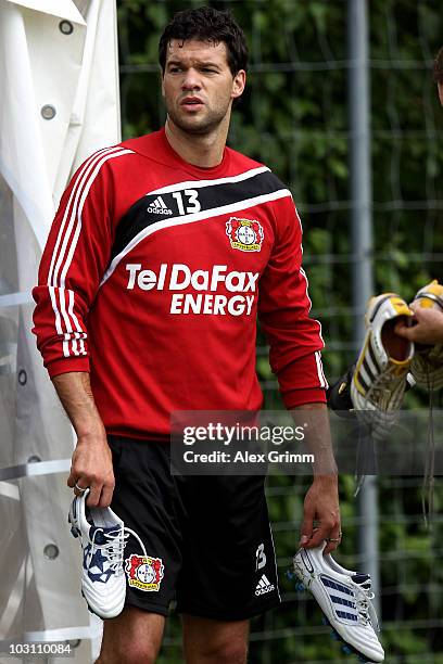 Michael Ballack looks on during the training camp of Bayer 04 Leverkusen at the training ground Gruendenmoos on July 27, 2010 in St Gallen,...