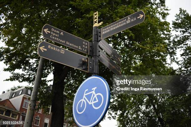 street signs, amsterdam, the netherlands - anne frank house stock pictures, royalty-free photos & images