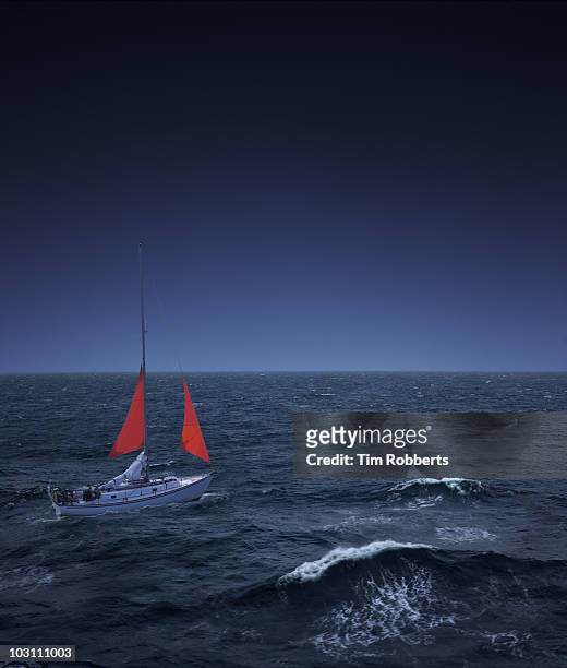 yacht in stormy seas. - sailboat storm stock pictures, royalty-free photos & images