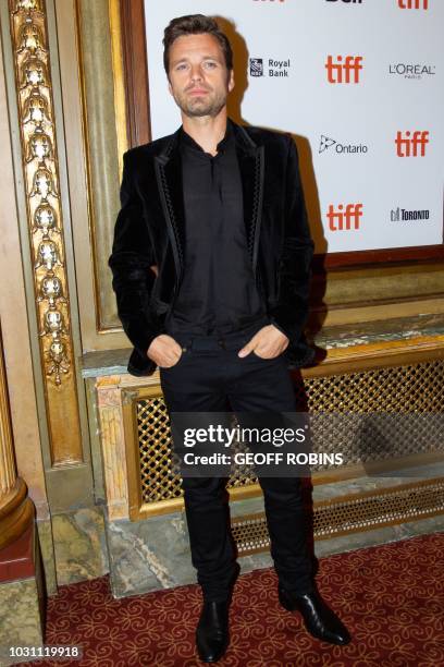 Romanian actor Sebastian Stan attends the premiere of 'The Old Man and the Gun' at the Toronto International Film Festival in Toronto, Ontario,...