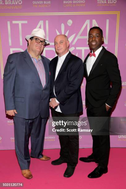 Gino Bravo, Rich Wolff and Jaze Bordeaux attend The Italian Party during 2018 Toronto International Film Festival celebrating Excelsis movie at...