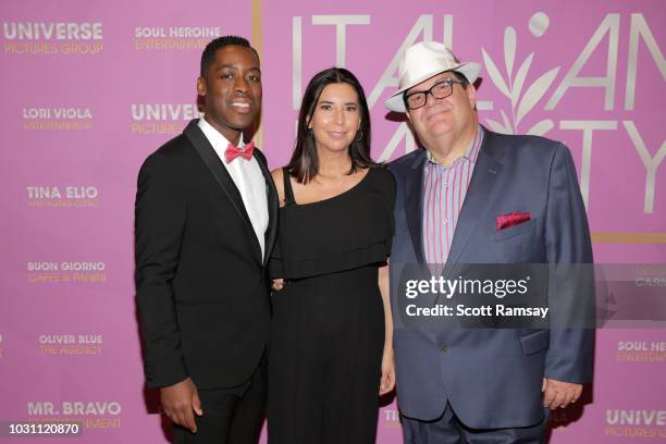 Jaze Bordeaux, Susan Helfrich and Gino Bravo attend The Italian Party during 2018 Toronto International Film Festival celebrating Excelsis movie at...