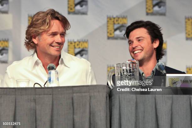 Actors John Schneider and Tom Welling attend the "Smallville" panel on day 4 of Comic-Con International at San Diego Convention Center on July 25,...