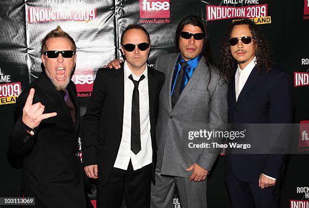 Musicians James Hetfield, Lars Ulrich, Robert Trujillo and Kirk Hammett of Metallica attend the 24th Annual Rock and Roll Hall of Fame Induction...