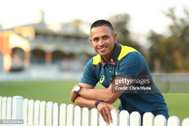 Usman Khawaja poses after the Australia Test squad announcement at at Allan Border Field on September 11, 2018 in Brisbane, Australia.