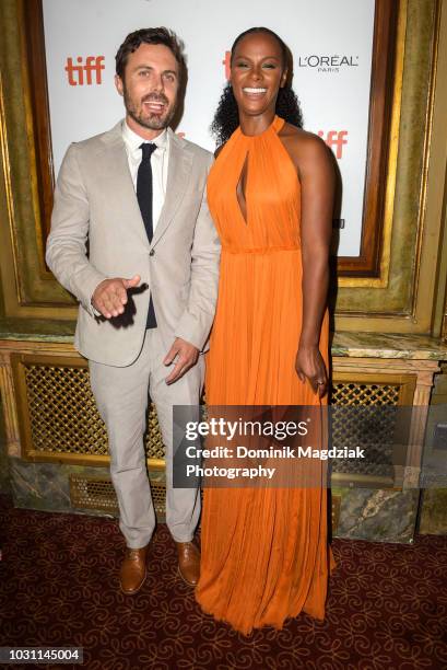 Actors Casey Affleck and Tika Sumpter attend "The Old Man & The Gun" red carpet premiere during the Toronto International Film Festival at The Elgin...