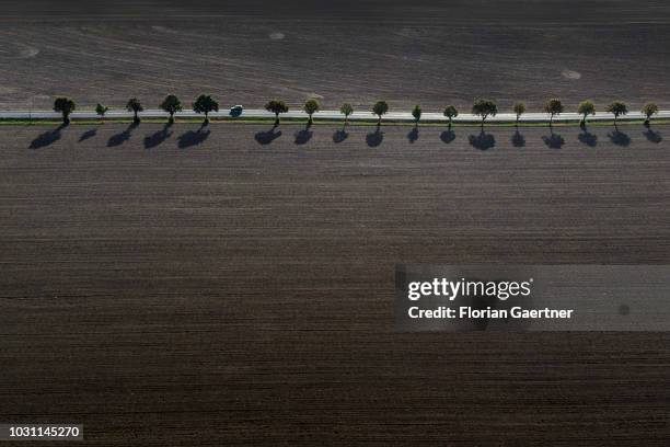 Aerial view to a car on country road on September 10, 2018 in Gebelzig, Germany.