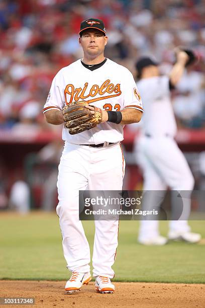American League All-Star Ty Wigginton of the Baltimore Orioles standing on the field during the 81st MLB All-Star Game at Angel Stadium of Anaheim on...