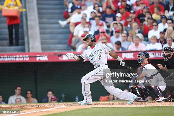 National League All-Star Hanley Ramirez of the Florida Marlines batting during the 81st MLB All-Star Game at Angel Stadium of Anaheim on July 13,...