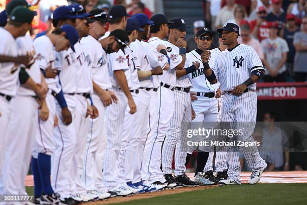 American League All-Star Robinson Cano of the New York Yankees during introductions prior to the 81st MLB All-Star Game at Angel Stadium of Anaheim...