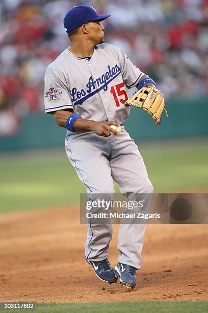 National League All-Star Rafael Furcal of the Los Angeles Dodgers fielding during the 81st MLB All-Star Game at Angel Stadium of Anaheim on July 13,...